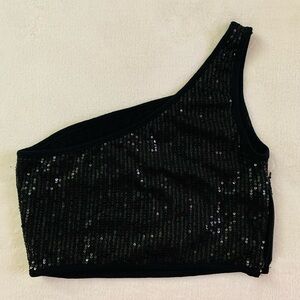 Black Sequin Asymmetrical Top(Very Well Preserved)